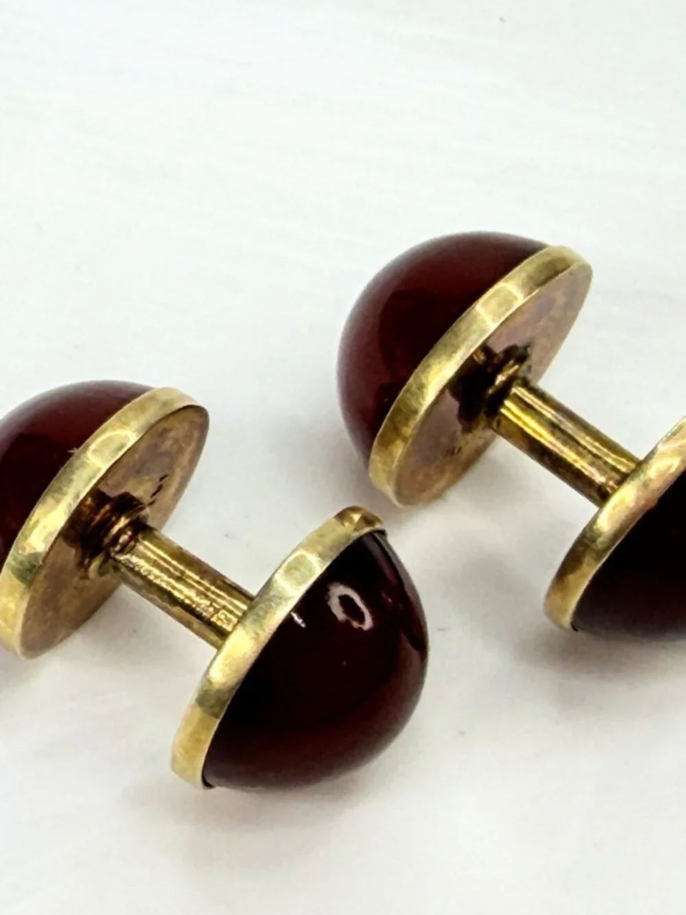 Antique 14K Gold deep Burgundy Tourmaline Cabochon Cufflinks 11.6mm SS443